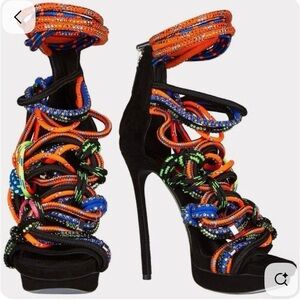 DSQUARED2 Multicolor Braided Rope Wrap Heels